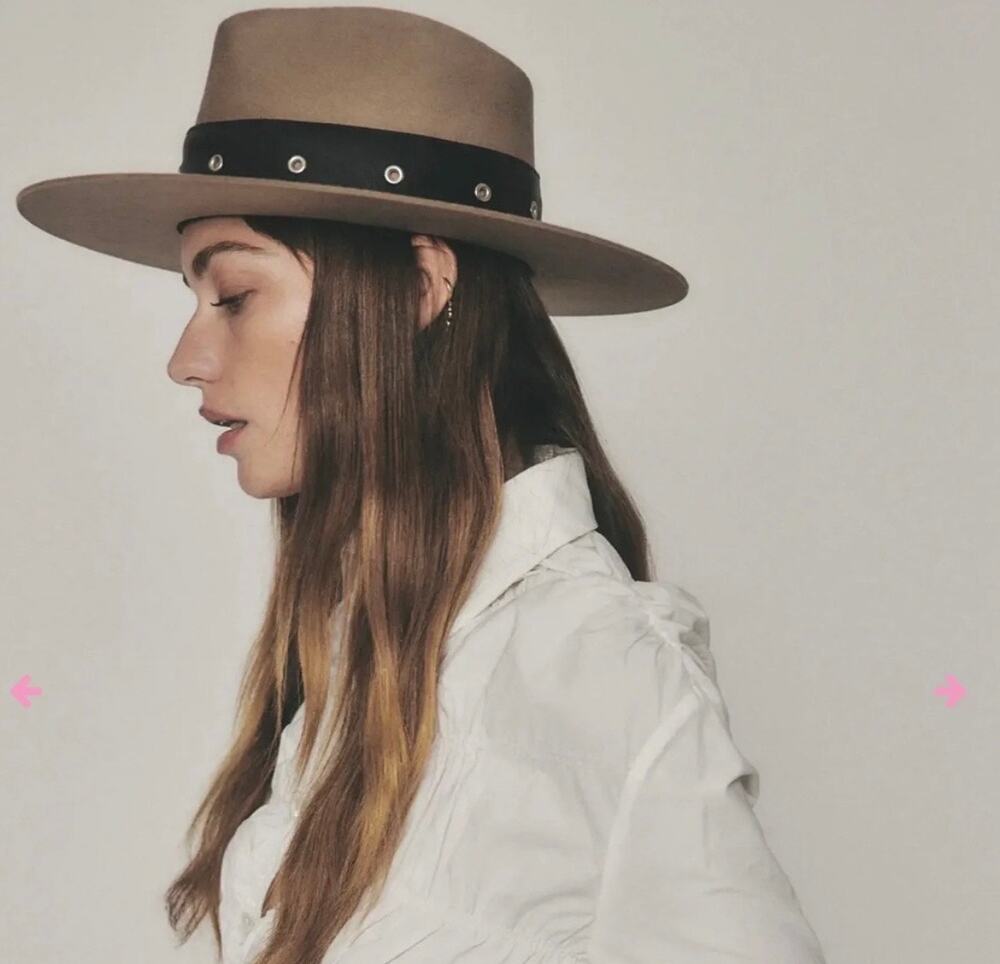 Janessa Leone Bennett Wool Hat Structured Fedora Studded Brown Large Wide Brim